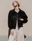 Crushed Faux Fur - Shimmer Embellished Bomber Jacket - Black - Limited Edition!