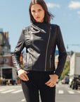 Liquid Leather™ Drape Neck Zip Jacket - Black