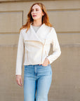 Liquid Leather™ Drape Neck Zip Jacket - Ivory