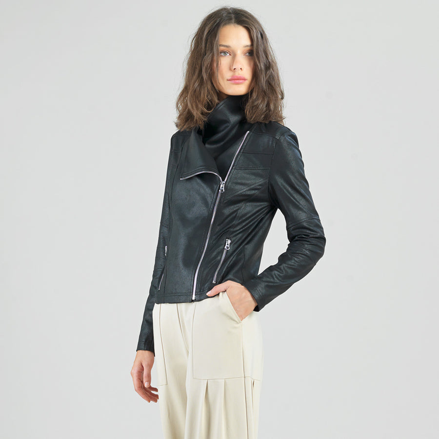 Liquid Leather™ Drape Neck Zip Jacket - Black