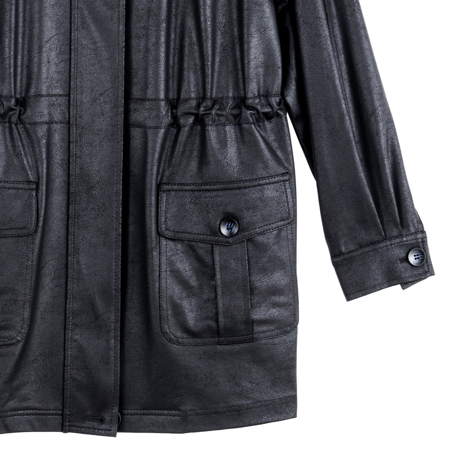 Liquid Leather™ Drawstring Waist Utility Jacket - Black - Limited Edition!