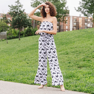 Tube Top Pocket Jumpsuit - Chevron Stripe