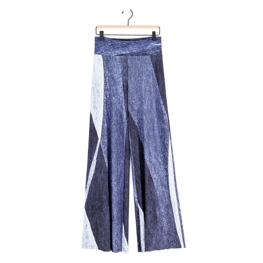 Silky Pleat Knit - Palazzo Pant - Lunar Stripe