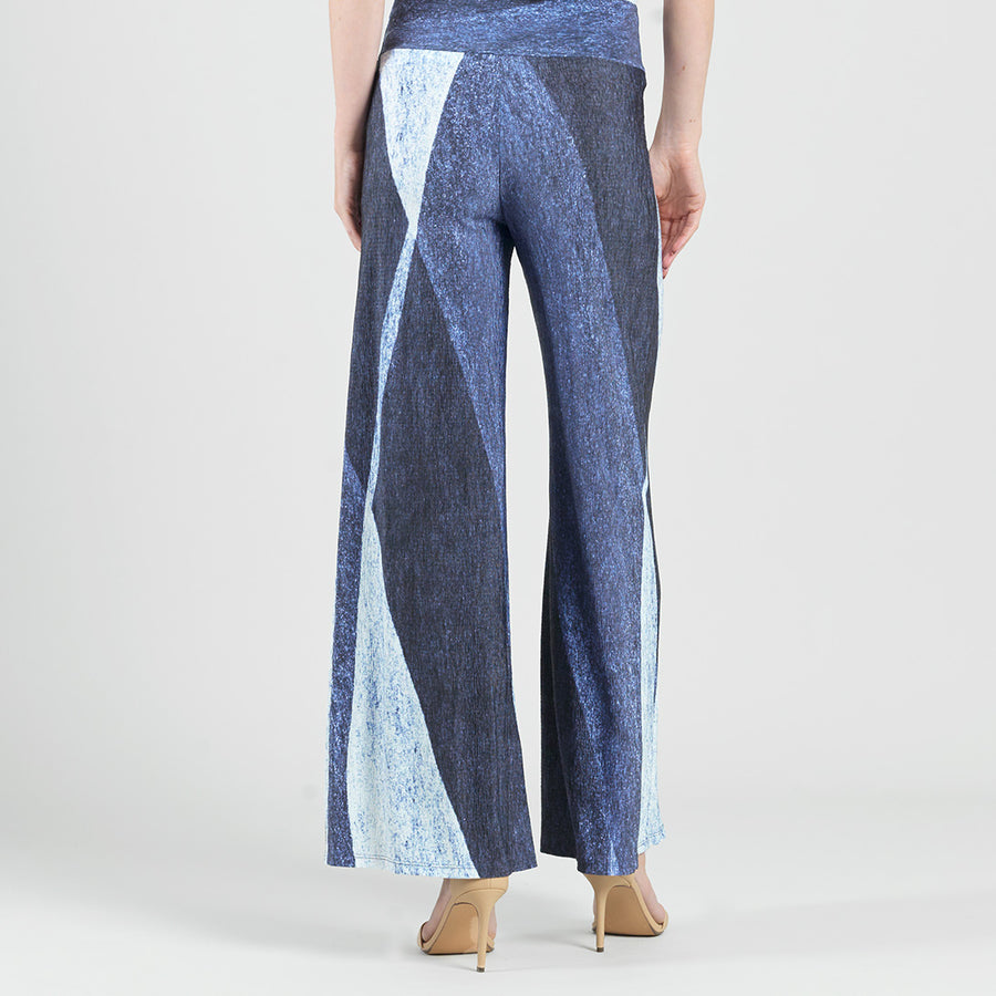 Silky Pleat Knit - Palazzo Pant - Lunar Stripe