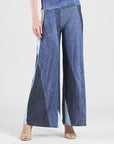 Silky Pleat Knit - Palazzo Pant - Lunar Stripe