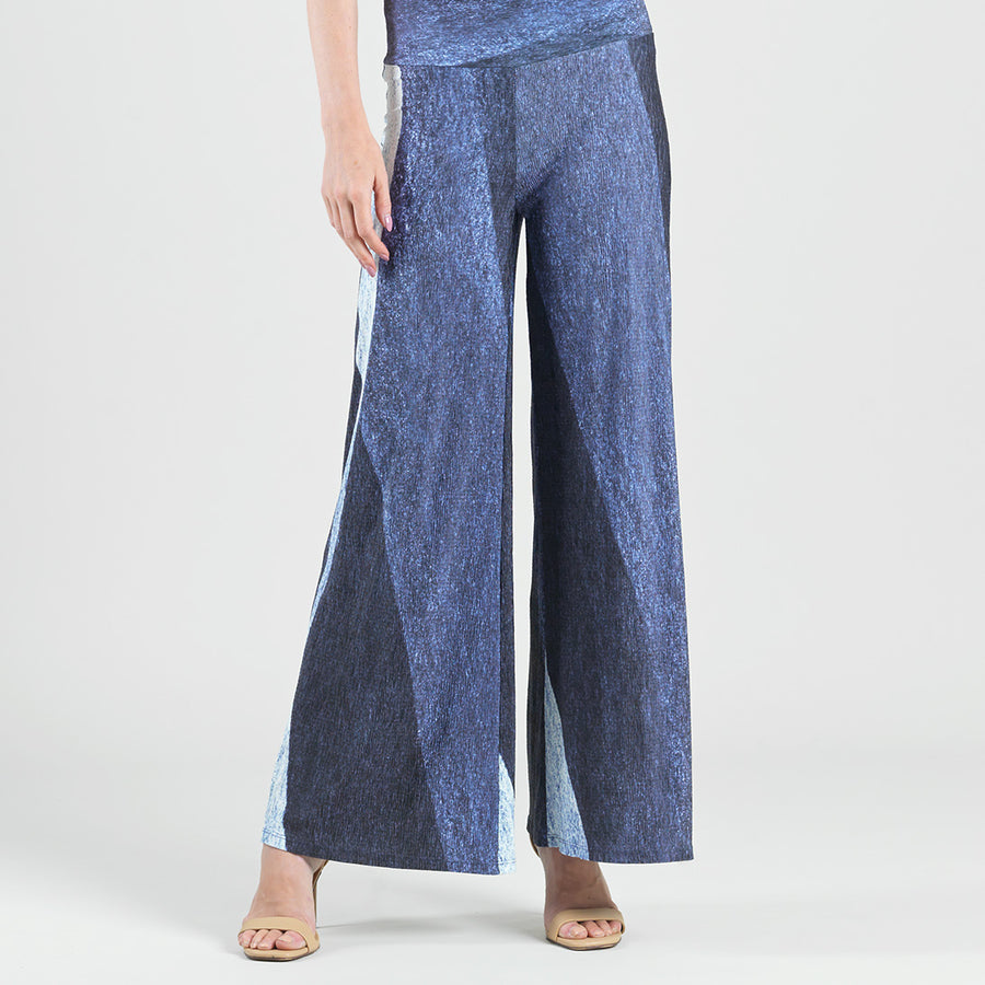 Silky Pleat Knit - Palazzo Pant - Lunar Stripe