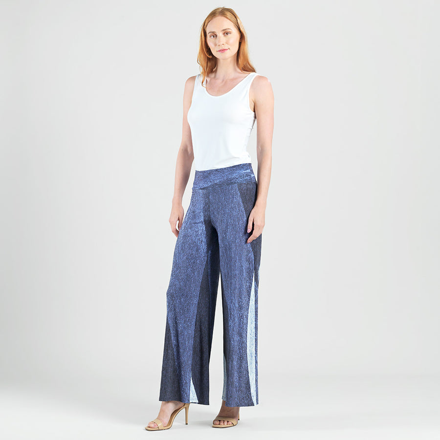 Silky Pleat Knit - Palazzo Pant - Lunar Stripe