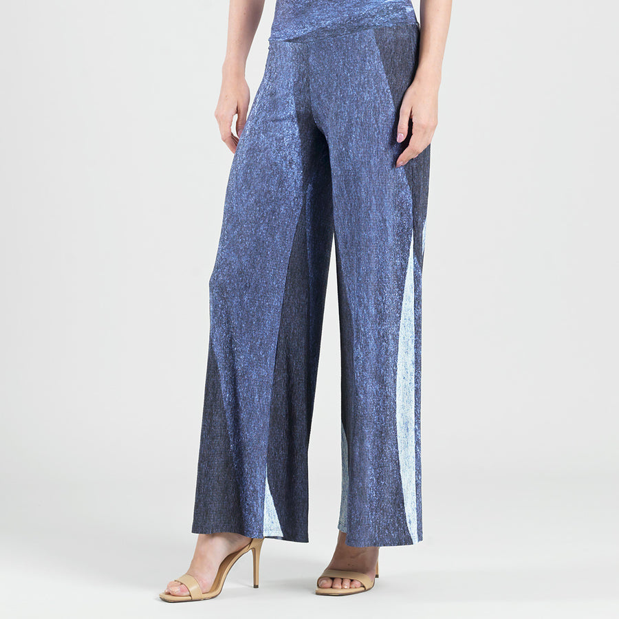 Silky Pleat Knit - Palazzo Pant - Lunar Stripe