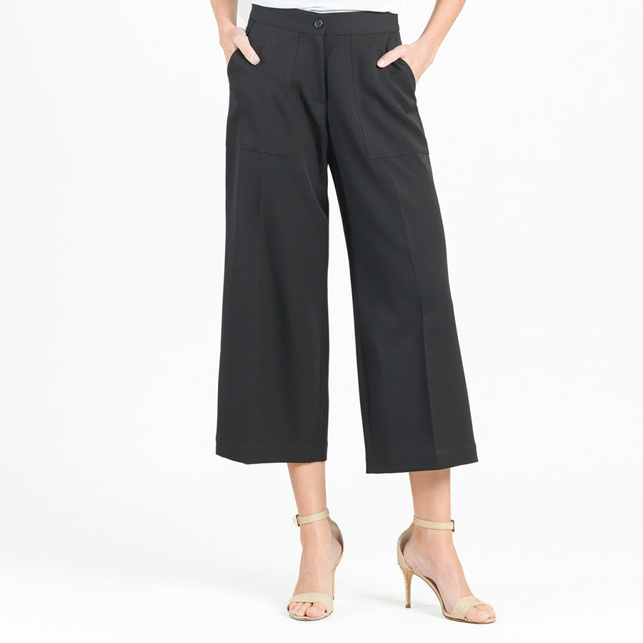 Woven Twill - Zip Closure Front Pocket Cropped Trouser - Black - Final Sale!