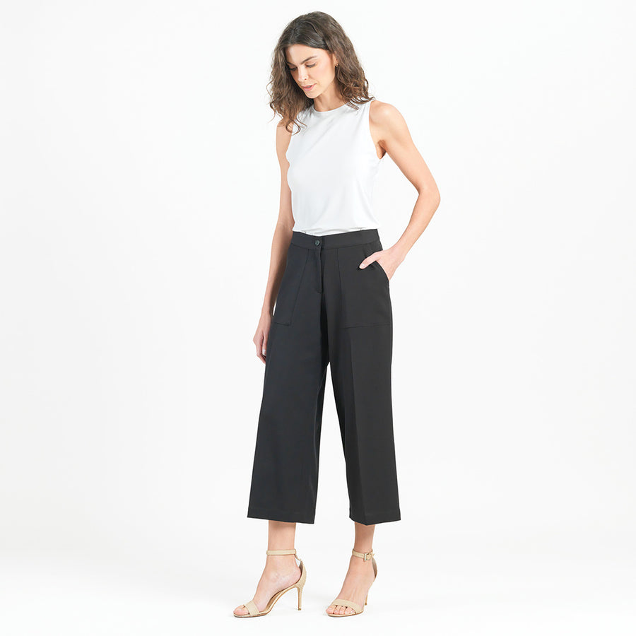 Woven Twill - Zip Closure Front Pocket Cropped Trouser - Black - Final Sale!