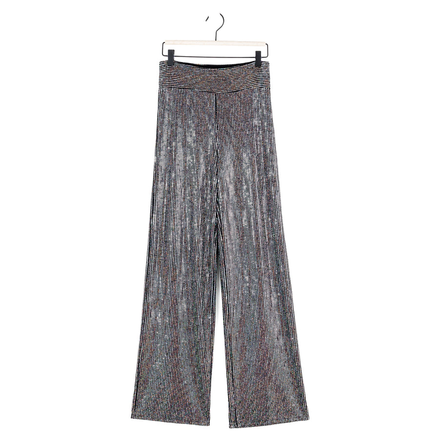 Shimmer Sequin - Wide Leg Pant - Silver Pinstripe