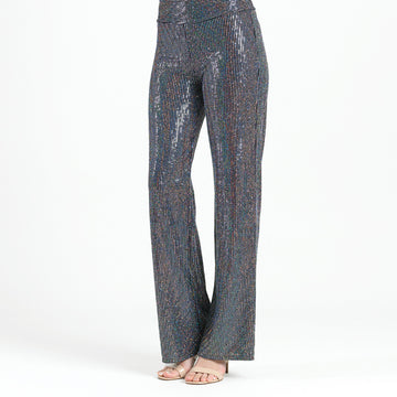 Shimmer Sequin - Wide Leg Pant - Silver Pinstripe