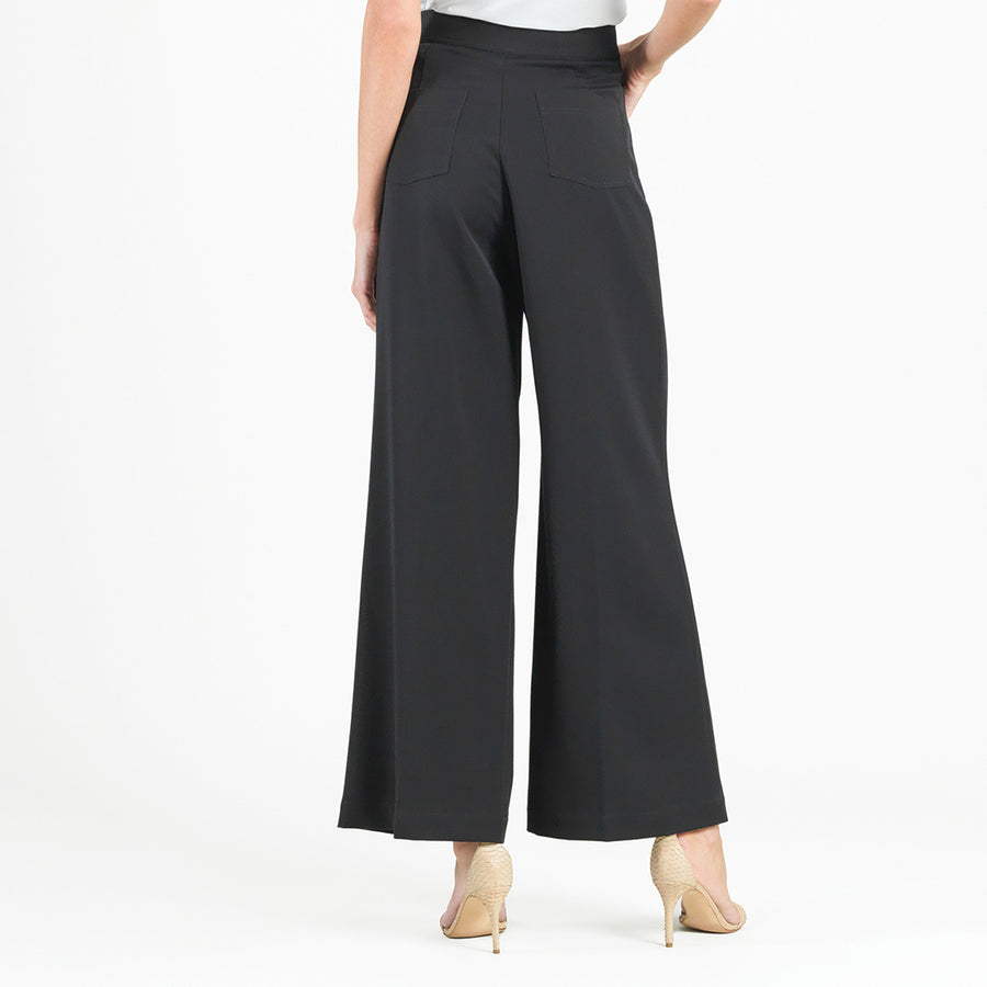 Woven Twill - Zip Closure Wide Leg Pocket Trouser - Black - Limited Sizes!