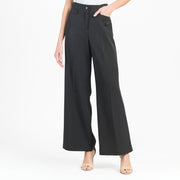 Woven Twill - Zip Closure Wide Leg Pocket Trouser - Black - Limited Sizes!