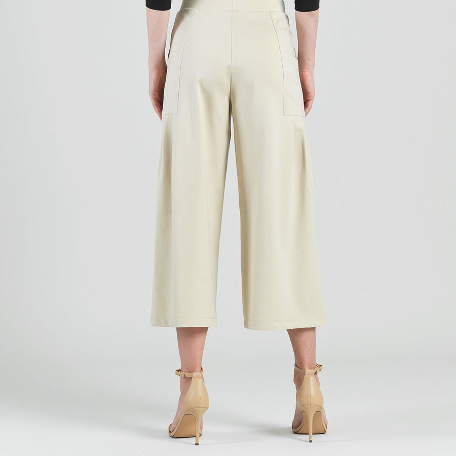 Rayon-Ponte Knit - Pleated Gaucho Pocket Pant - Khaki