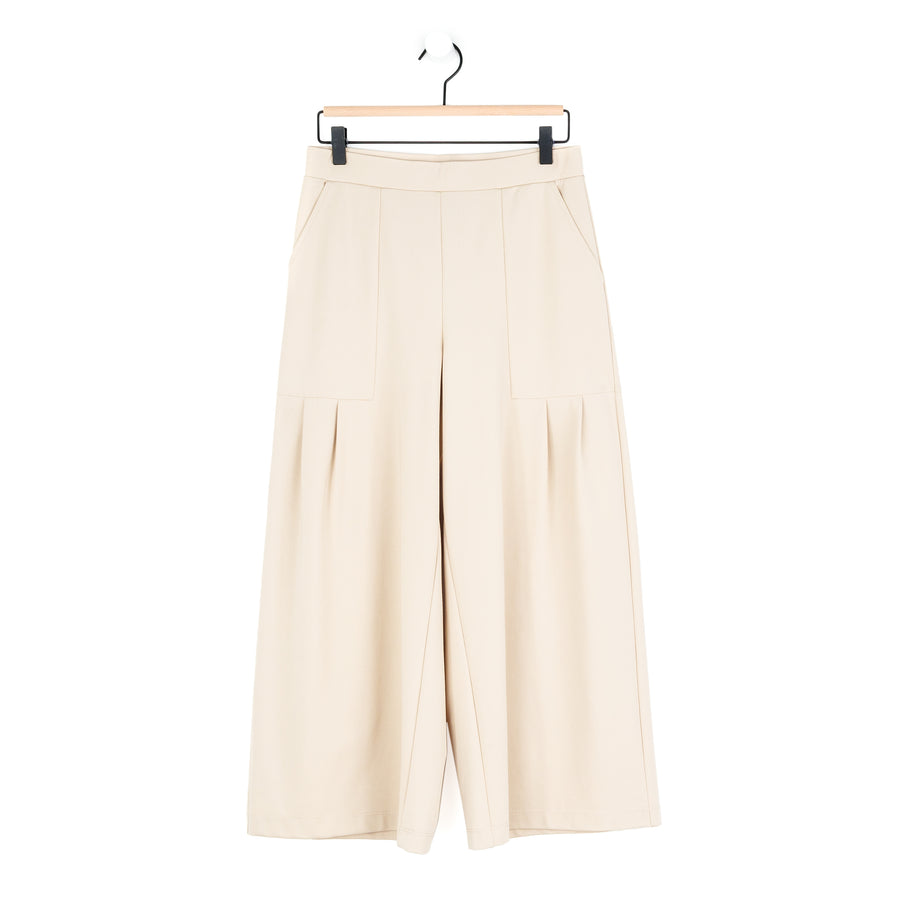 Rayon-Ponte Knit - Pleated Gaucho Pocket Pant - Khaki