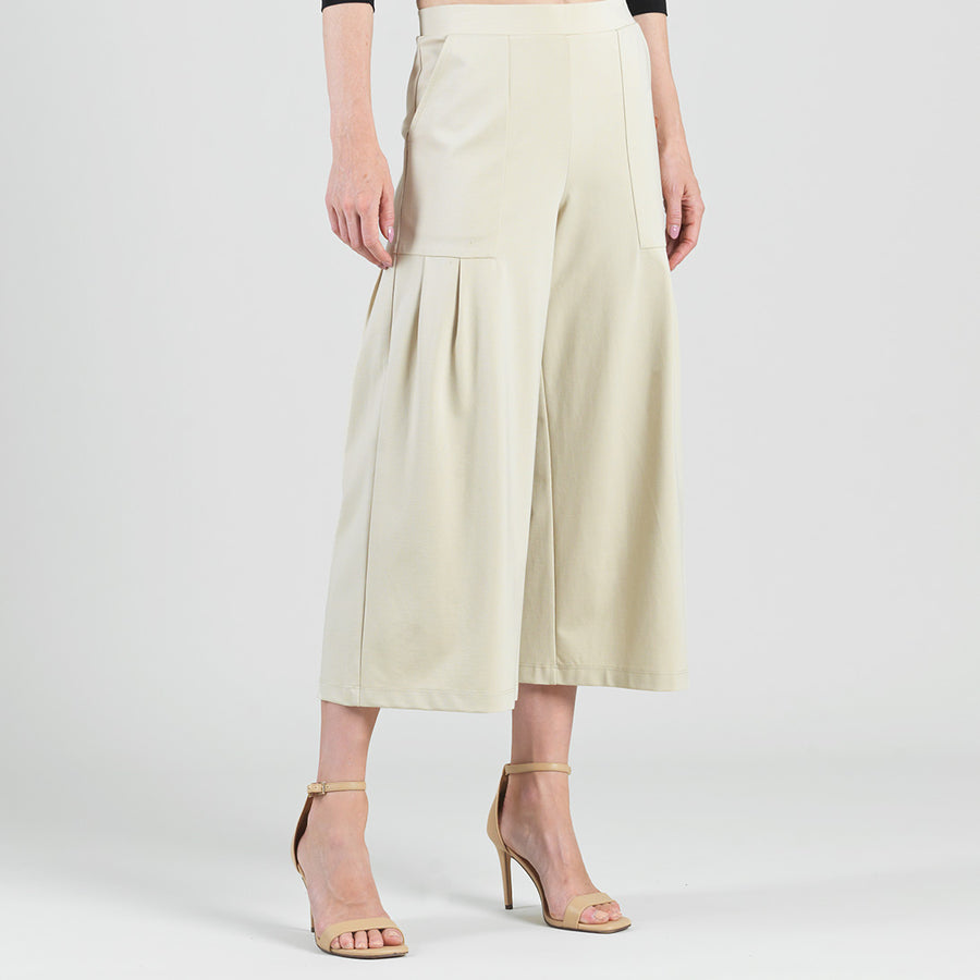 Rayon-Ponte Knit - Pleated Gaucho Pocket Pant - Khaki