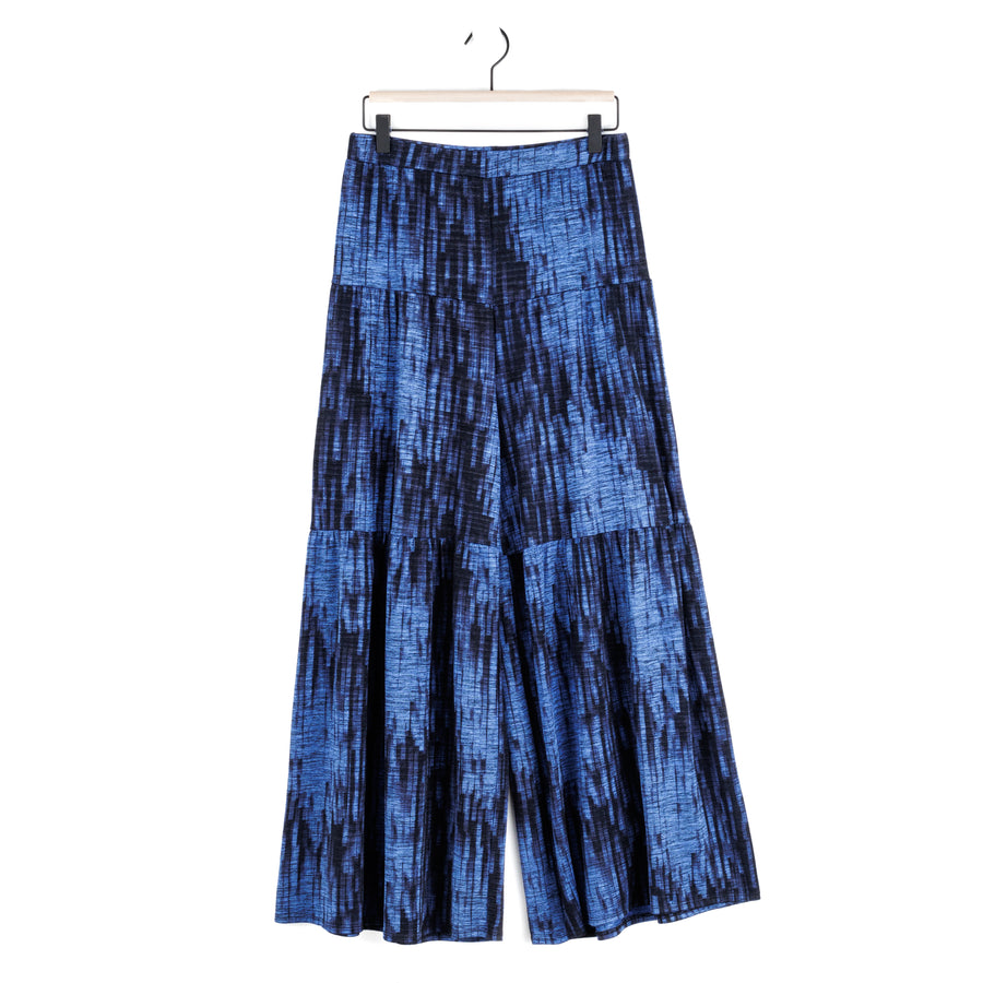 Crinkle Pleat Knit - Tiered Skirt-Pant - Water Ripple-Cobalt