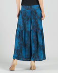 Crinkle Pleat Knit - Tiered Skirt-Pant - Water Ripple-Cobalt