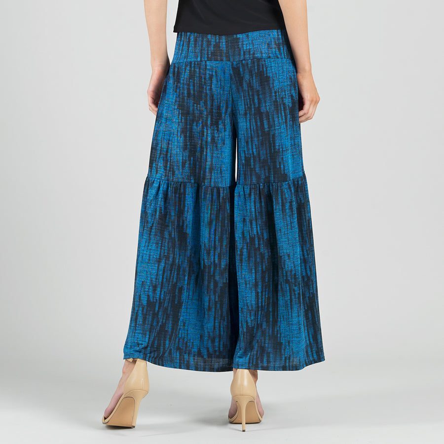 Crinkle Pleat Knit - Tiered Skirt-Pant - Water Ripple-Cobalt