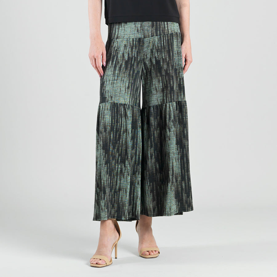 Crinkle Pleat Knit - Tiered Skirt-Pant - Water Ripple-Olive