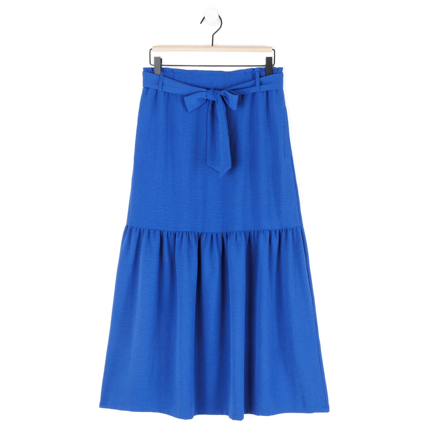 Soft Textured Rayon - Tie Waist Tiered Maxi Skirt - Cobalt - Final Sale!