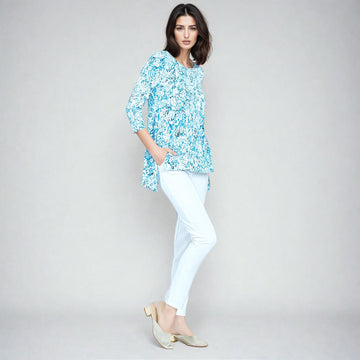 Textured Parachute Hem Tunic - Floral Rain-Turquoise - Final Sale!