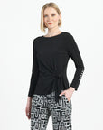 Pearl Cuff Side Tie Waist Top - Black