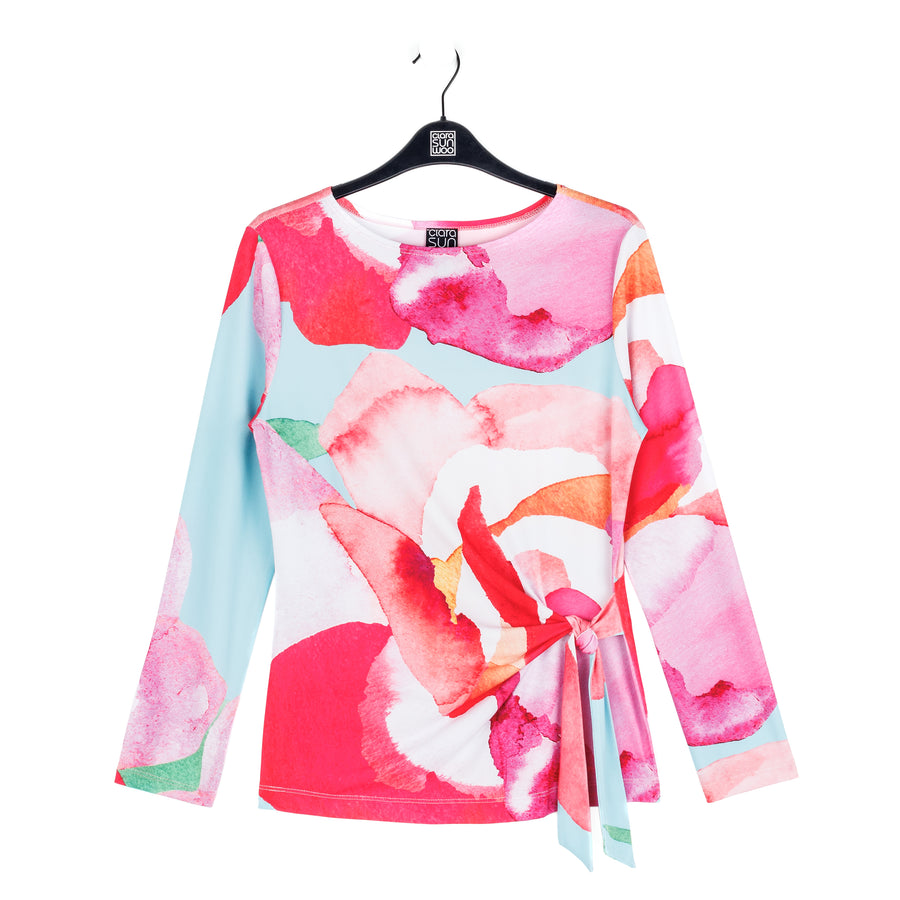 Side Tie Waist Top - Petal Watercolor