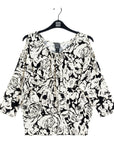 Open Shoulder Blouson Waist Top - Abstract Rose