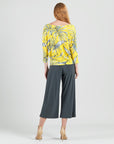 Open Shoulder Blouson Waist Top - Sunlit Palm