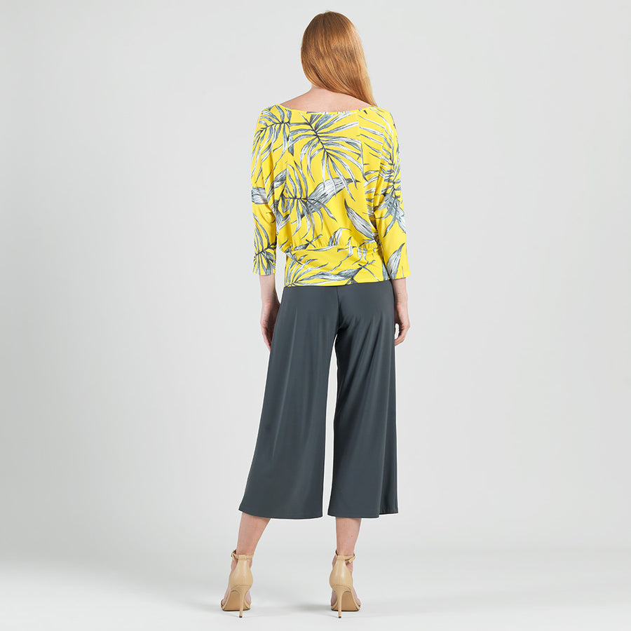 Open Shoulder Blouson Waist Top - Sunlit Palm