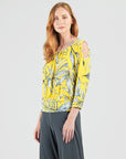 Open Shoulder Blouson Waist Top - Sunlit Palm