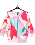 Open Shoulder Blouson Waist Top - Petal Watercolor