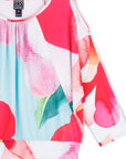 Open Shoulder Blouson Waist Top - Petal Watercolor