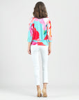 Open Shoulder Blouson Waist Top - Petal Watercolor