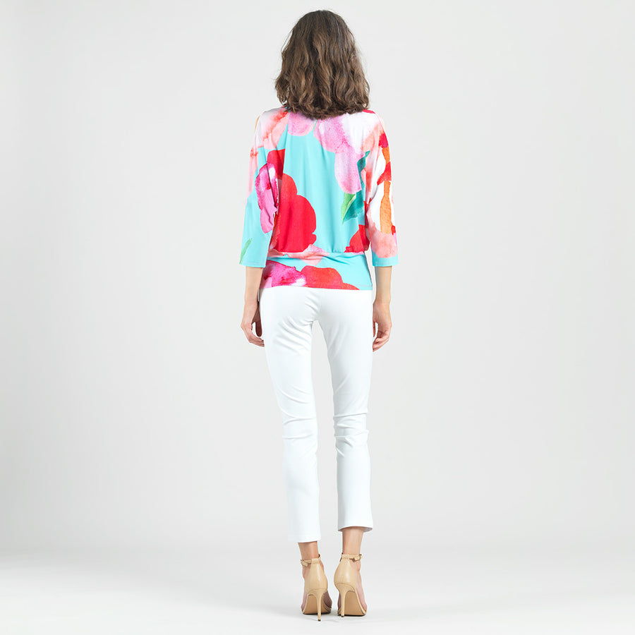 Open Shoulder Blouson Waist Top - Petal Watercolor