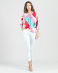 Open Shoulder Blouson Waist Top - Petal Watercolor