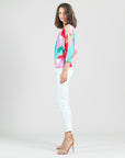 Open Shoulder Blouson Waist Top - Petal Watercolor