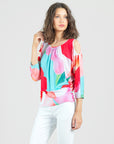 Open Shoulder Blouson Waist Top - Petal Watercolor