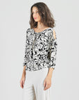 Open Shoulder Blouson Waist Top - Abstract Rose