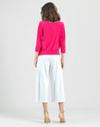 Open Shoulder Blouson Waist Top - Hot Pink