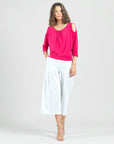 Open Shoulder Blouson Waist Top - Hot Pink