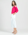 Open Shoulder Blouson Waist Top - Hot Pink