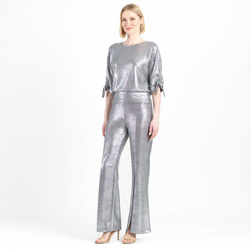 Glitter Foil - Pull-Tie Cuff Blouson Top - Gunmetal - Limited Sizes!