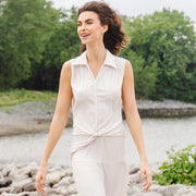 Soft Pleat Knit - Sleeveless Button Down Tie Hem Top - Ivory - Final Sale!