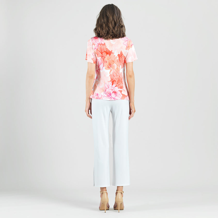 Butter Knit - Surplice Faux Wrap Side Tie Top - Sunset Petals