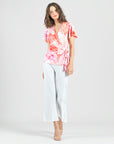 Butter Knit - Surplice Faux Wrap Side Tie Top - Sunset Petals