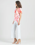 Butter Knit - Surplice Faux Wrap Side Tie Top - Sunset Petals