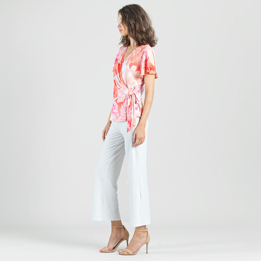 Butter Knit - Surplice Faux Wrap Side Tie Top - Sunset Petals